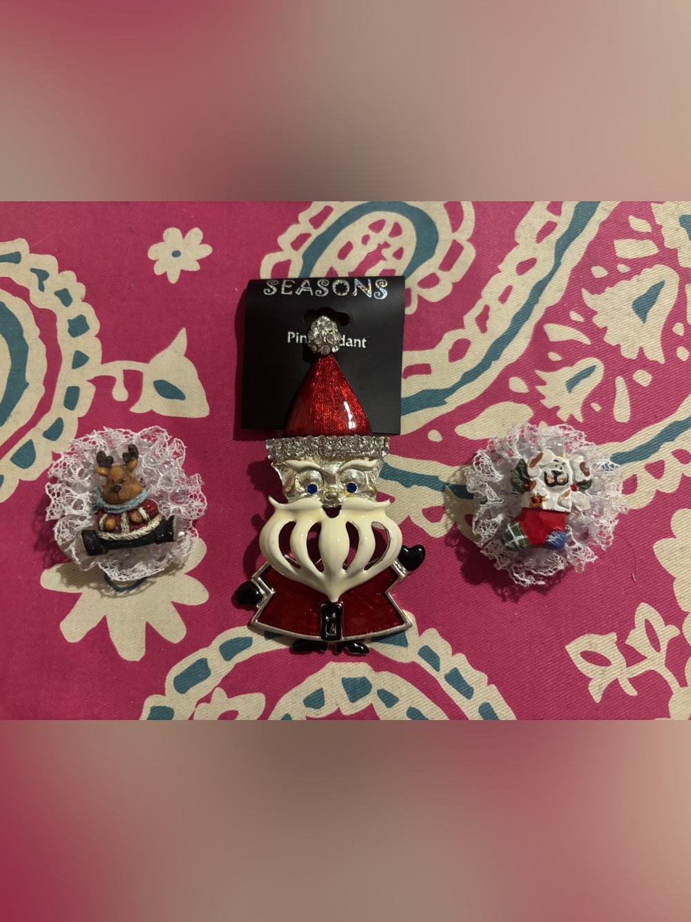 Red Santa Pin Pendant - Festive Holiday Accessory